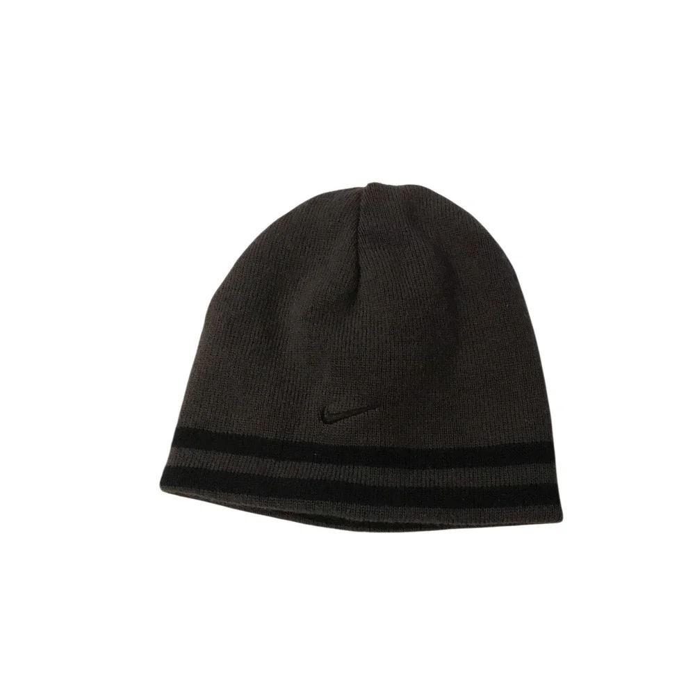 Nike Youth Beanie Hat Black Two Stripe Logo Winter Knit‎ Cap
